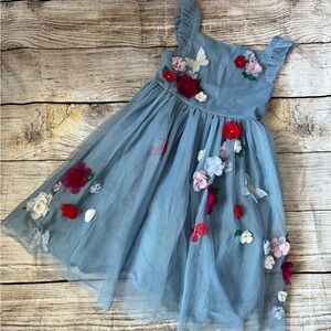 Mini Boden Appliqué Tulle Dress Pebble blue (3-4Y)
